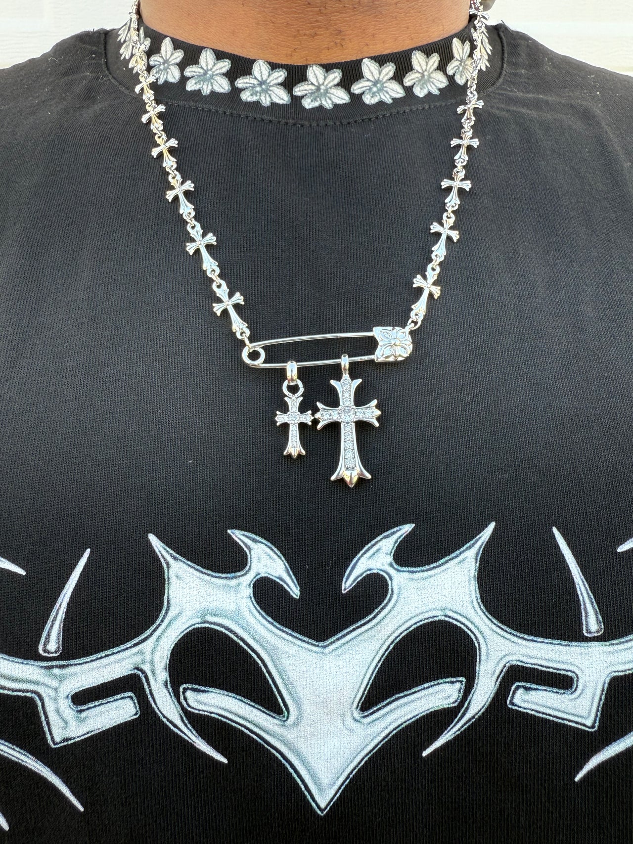 Opus 2 Silver Double Cross Necklace